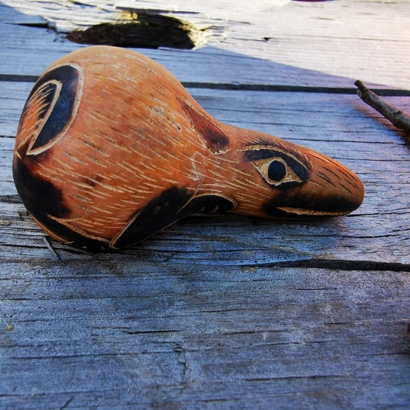 Other - Vintage Peruvian Carved Wood Burned Gourd Creature Rattle Folk Art